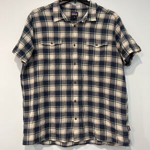 Patagonia Worn Wear Shirt Mens XXL Blue Plaid Organic Cotton Button Up Outdoors